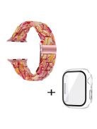 For Apple Watch Series 3 / 2 / 1 42mm Watch Band 3 Beads Resin Stainless Steel Folding Clasp Wrist Strap with Transparent Watch Case - Red Mix