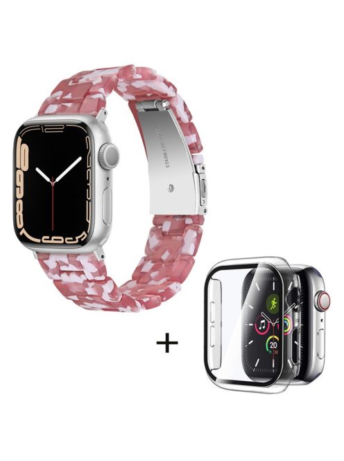 For Apple Watch Series 3 / 2 / 1 42mm Watch Band 3 Beads Resin Stainless Steel Folding Clasp Wrist Strap with Transparent Watch Case - Red White Mix