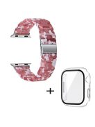 For Apple Watch Series 3 / 2 / 1 42mm Watch Band 3 Beads Resin Stainless Steel Folding Clasp Wrist Strap with Transparent Watch Case - Red White Mix