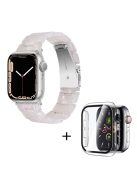 For Apple Watch Series 3 / 2 / 1 42mm Watch Band 3 Beads Resin Stainless Steel Folding Clasp Wrist Strap with Transparent Watch Case - Shell White