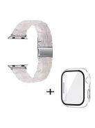 For Apple Watch Series 3 / 2 / 1 42mm Watch Band 3 Beads Resin Stainless Steel Folding Clasp Wrist Strap with Transparent Watch Case - Shell White