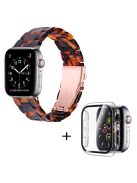 For Apple Watch Series 3 / 2 / 1 42mm Watch Band 3 Beads Resin Stainless Steel Folding Clasp Wrist Strap with Transparent Watch Case - Tortoiseshell Color