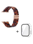 For Apple Watch Series 3 / 2 / 1 42mm Watch Band 3 Beads Resin Stainless Steel Folding Clasp Wrist Strap with Transparent Watch Case - Tortoiseshell Color