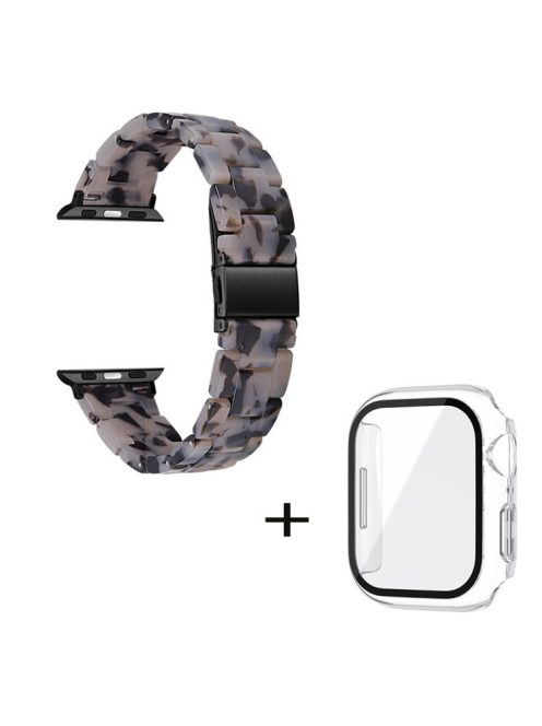 For Apple Watch Series 3 / 2 / 1 42mm Watch Strap Replacement 3 Beads Resin Wrist Band with Transparent Watch Case - Black  /  Grey