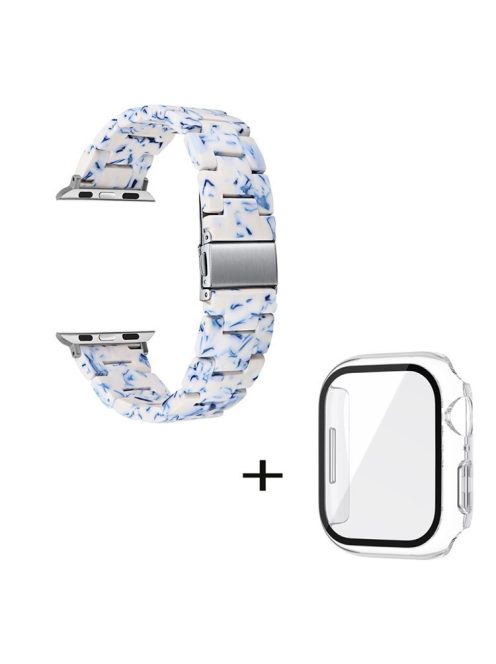 For Apple Watch Series 3 / 2 / 1 42mm Watch Strap Replacement 3 Beads Resin Wrist Band with Transparent Watch Case - Blue  /  White