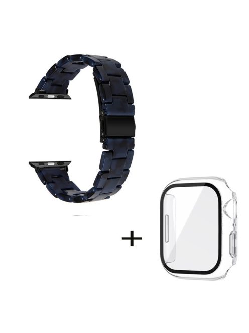 For Apple Watch Series 3 / 2 / 1 42mm Watch Strap Replacement 3 Beads Resin Wrist Band with Transparent Watch Case - Dark Blue