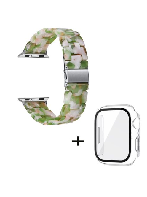 For Apple Watch Series 3 / 2 / 1 42mm Watch Strap Replacement 3 Beads Resin Wrist Band with Transparent Watch Case - Green White Mix