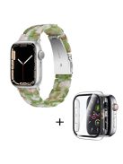 For Apple Watch Series 3 / 2 / 1 42mm Watch Strap Replacement 3 Beads Resin Wrist Band with Transparent Watch Case - Green White Mix