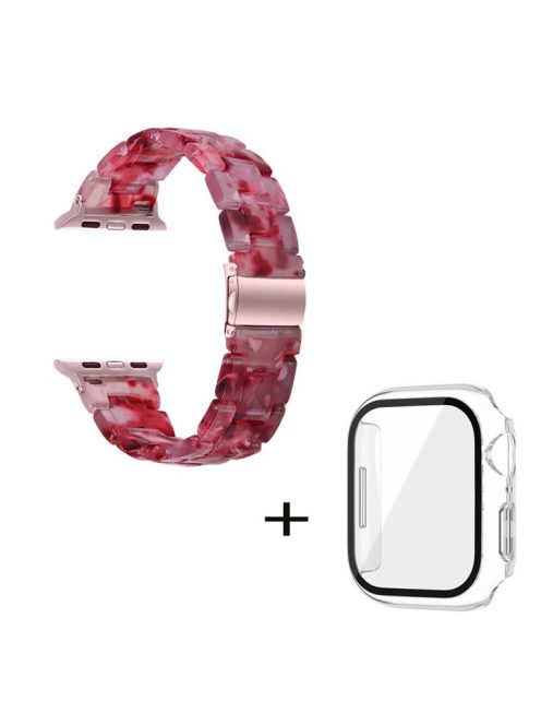 For Apple Watch Series 3 / 2 / 1 42mm Watch Strap Replacement 3 Beads Resin Wrist Band with Transparent Watch Case - Hot Pink