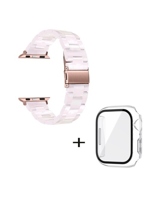 For Apple Watch Series 3 / 2 / 1 42mm Watch Strap Replacement 3 Beads Resin Wrist Band with Transparent Watch Case - Light Pink