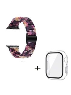   For Apple Watch Series 3 / 2 / 1 42mm Watch Strap Replacement 3 Beads Resin Wrist Band with Transparent Watch Case - Purple Mix