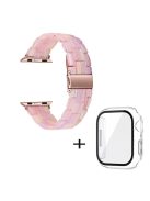 For Apple Watch Series 3 / 2 / 1 42mm Watch Strap Replacement 3 Beads Resin Wrist Band with Transparent Watch Case - Silk Pink