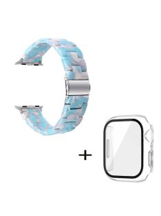   For Apple Watch Series 3 / 2 / 1 42mm Watch Strap Replacement 3 Beads Resin Wrist Band with Transparent Watch Case - Sky Blue