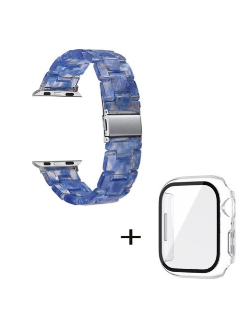 For Apple Watch Series 3 / 2 / 1 42mm Watch Strap Replacement 3 Beads Resin Wrist Band with Transparent Watch Case - Transparent Dark Blue