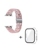 For Apple Watch Series 3 / 2 / 1 42mm Watch Strap Replacement 3 Beads Resin Wrist Band with Transparent Watch Case - Transparent Pink