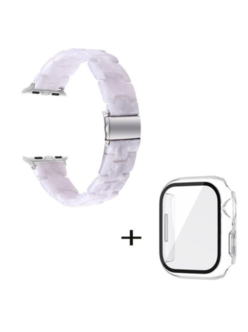 For Apple Watch Series 3 / 2 / 1 42mm Watch Strap Replacement 3 Beads Resin Wrist Band with Transparent Watch Case - White Mix