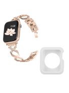 For Apple Watch Series 3 / 2 / 1 42mm X-Shape Rhinestones Decor Hollow Stainless Steel Wrist Strap + White TPU Watch Case - Gold