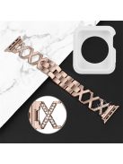 For Apple Watch Series 3 / 2 / 1 42mm X-Shape Rhinestones Decor Hollow Stainless Steel Wrist Strap + White TPU Watch Case - Gold