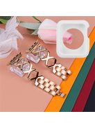 For Apple Watch Series 3 / 2 / 1 42mm X-Shape Rhinestones Decor Hollow Stainless Steel Wrist Strap + White TPU Watch Case - Rose Gold