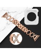 For Apple Watch Series 3 / 2 / 1 42mm X-Shape Rhinestones Decor Hollow Stainless Steel Wrist Strap + White TPU Watch Case - Rose Gold