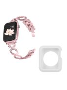 For Apple Watch Series 3 / 2 / 1 42mm X-Shape Rhinestones Decor Hollow Stainless Steel Wrist Strap + White TPU Watch Case - Rose Pink