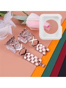 For Apple Watch Series 3 / 2 / 1 42mm X-Shape Rhinestones Decor Hollow Stainless Steel Wrist Strap + White TPU Watch Case - Rose Pink