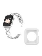 For Apple Watch Series 3 / 2 / 1 42mm X-Shape Rhinestones Decor Hollow Stainless Steel Wrist Strap + White TPU Watch Case - Silver