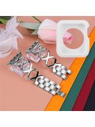 For Apple Watch Series 3 / 2 / 1 42mm X-Shape Rhinestones Decor Hollow Stainless Steel Wrist Strap + White TPU Watch Case - Silver