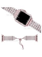 For Apple Watch Series 3/2/1 42mm Pearl Rhinestone Decor Metal Drawstring Design Watch Strap Bracelet + Hollow Out PC Watch Case - Rose Pink