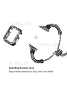 For Apple Watch Series 3/2/1 42mm Rhinestone Decor Metal Adjustable Bracelet Watch Band + Hollow Out PC Anti-drop Watch Case - Black