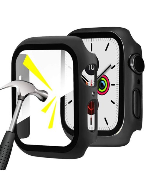 For Apple Watch Series 4 / 5 / 6 / SE / SE (2022) 44mm 2-in-1 Anti-scratch Matte Frame PC + Tempered Glass Protector Watch Case  - Black