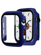 For Apple Watch Series 4 / 5 / 6 / SE / SE (2022) 44mm 2-in-1 Anti-scratch Matte Frame PC + Tempered Glass Protector Watch Case  - Dark Blue