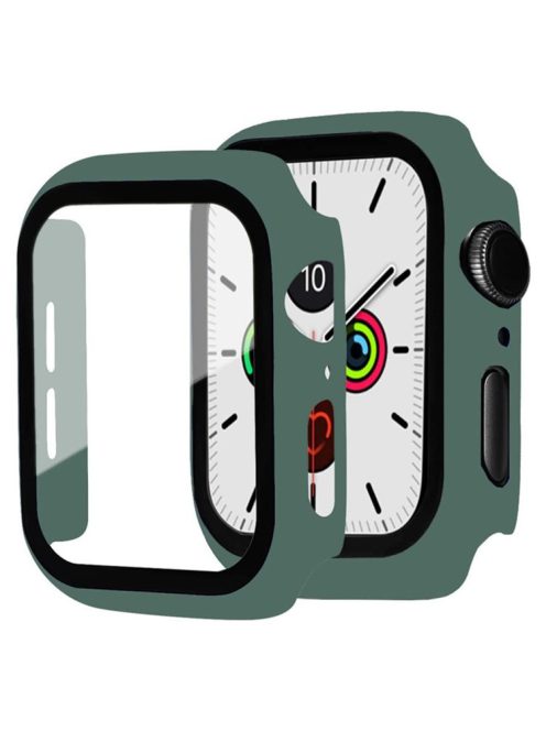 For Apple Watch Series 4 / 5 / 6 / SE / SE (2022) 44mm 2-in-1 Anti-scratch Matte Frame PC + Tempered Glass Protector Watch Case  - Dark Green