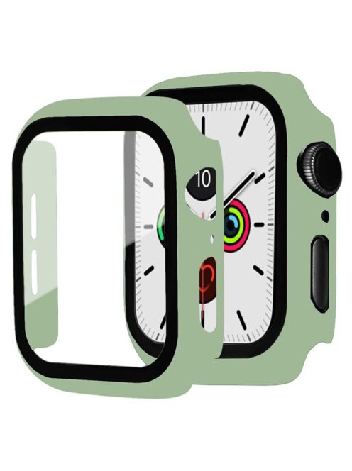 For Apple Watch Series 4 / 5 / 6 / SE / SE (2022) 44mm 2-in-1 Anti-scratch Matte Frame PC + Tempered Glass Protector Watch Case  - Light Green