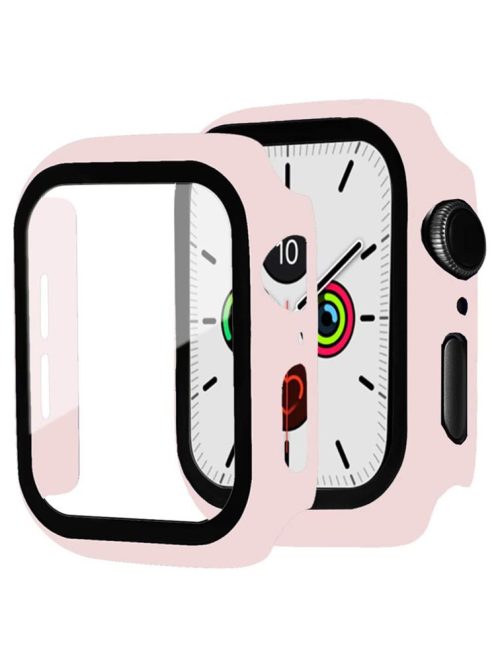 For Apple Watch Series 4 / 5 / 6 / SE / SE (2022) 44mm 2-in-1 Anti-scratch Matte Frame PC + Tempered Glass Protector Watch Case  - Pink