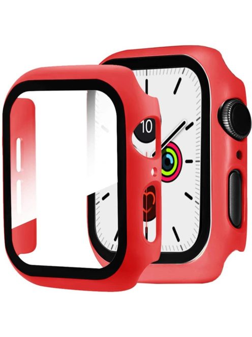 For Apple Watch Series 4 / 5 / 6 / SE / SE (2022) 44mm 2-in-1 Anti-scratch Matte Frame PC + Tempered Glass Protector Watch Case  - Red