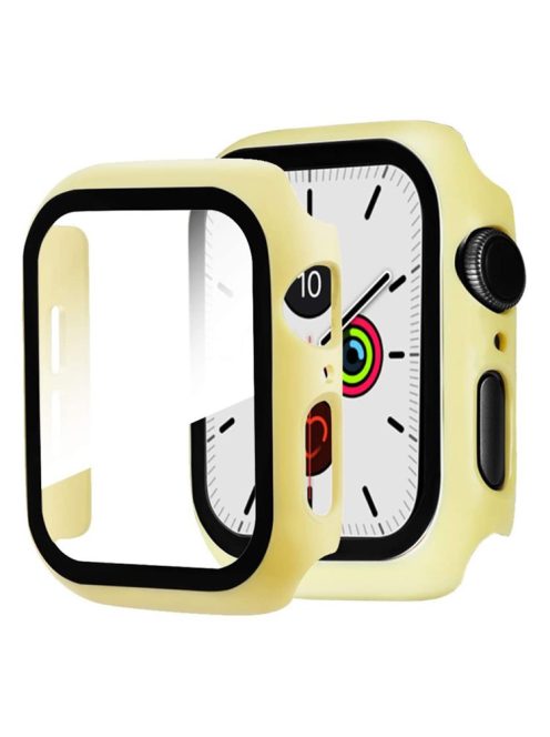 For Apple Watch Series 4 / 5 / 6 / SE / SE (2022) 44mm 2-in-1 Anti-scratch Matte Frame PC + Tempered Glass Protector Watch Case  - Yellow