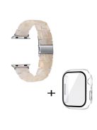 For Apple Watch Series 6 / 5 / 4 / SE / SE (2022) 40mm 3 Beads Resin Watch Band Folding Clasp Replacement Strap with Transparent Watch Case - Fluorescent