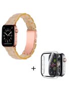 For Apple Watch Series 6 / 5 / 4 / SE / SE (2022) 40mm 3 Beads Resin Watch Band Folding Clasp Replacement Strap with Transparent Watch Case - Ivory White