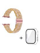 For Apple Watch Series 6 / 5 / 4 / SE / SE (2022) 40mm 3 Beads Resin Watch Band Folding Clasp Replacement Strap with Transparent Watch Case - Ivory White