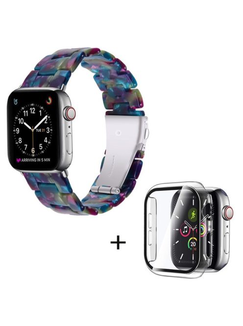 For Apple Watch Series 6 / 5 / 4 / SE / SE (2022) 40mm 3 Beads Resin Watch Band Folding Clasp Replacement Strap with Transparent Watch Case - Purple Green Mix