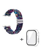 For Apple Watch Series 6 / 5 / 4 / SE / SE (2022) 40mm 3 Beads Resin Watch Band Folding Clasp Replacement Strap with Transparent Watch Case - Purple Green Mix