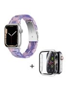 For Apple Watch Series 6 / 5 / 4 / SE / SE (2022) 40mm 3 Beads Resin Watch Band Folding Clasp Replacement Strap with Transparent Watch Case - Purple Pink Mix