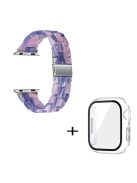 For Apple Watch Series 6 / 5 / 4 / SE / SE (2022) 40mm 3 Beads Resin Watch Band Folding Clasp Replacement Strap with Transparent Watch Case - Purple Pink Mix