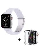 For Apple Watch Series 6 / 5 / 4 / SE / SE (2022) 40mm 3 Beads Resin Watch Band Folding Clasp Replacement Strap with Transparent Watch Case - White