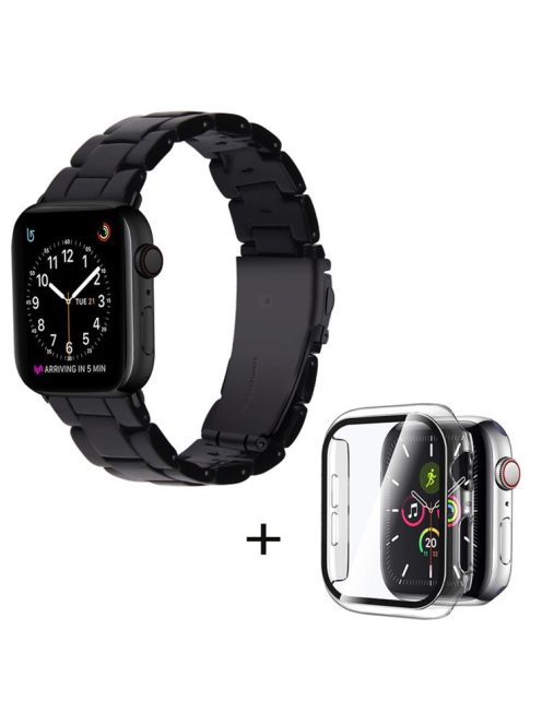 For Apple Watch Series 6 / 5 / 4 / SE / SE (2022) 40mm 3 Beads Resin Watch Band Strap Replacement with Transparent Watch Case - Black