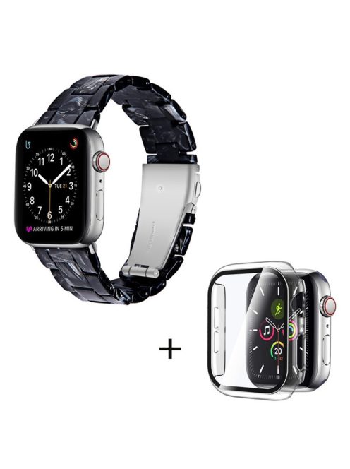 For Apple Watch Series 6 / 5 / 4 / SE / SE (2022) 40mm Watch Band 3 Beads Resin Replacement Wrist Strap with Transparent Watch Case - Black Mix