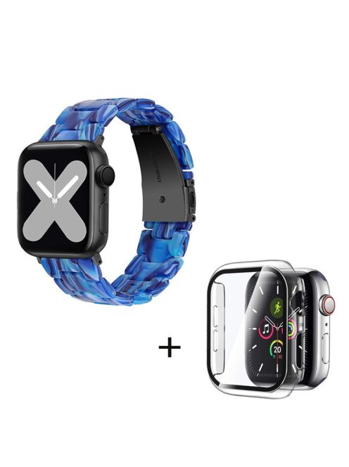 For Apple Watch Series 6 / 5 / 4 / SE / SE (2022) 40mm Watch Band 3 Beads Resin Replacement Wrist Strap with Transparent Watch Case - Bright Blue