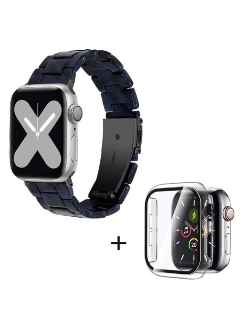 For Apple Watch Series 6 / 5 / 4 / SE / SE (2022) 40mm Watch Band 3 Beads Resin Replacement Wrist Strap with Transparent Watch Case - Dark Blue