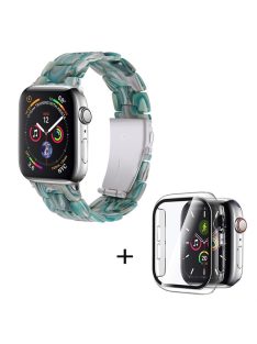   For Apple Watch Series 6 / 5 / 4 / SE / SE (2022) 40mm Watch Band 3 Beads Resin Replacement Wrist Strap with Transparent Watch Case - Dazzle Green